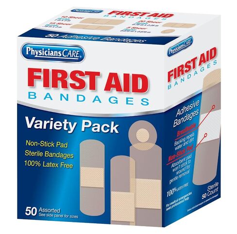 PhysiciansCare by First Aid Only 90332 First Aid Sheer Strips Bandages, Assorted Sizes (Box of 50) in Kuwait