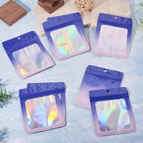 60Pcs Silver Rectangle Glitter Holographic Plastic Zip Bags Organizer Storage Resealable Packaging Self Seal Bag 12x7.5x0.01cm in Kuwait