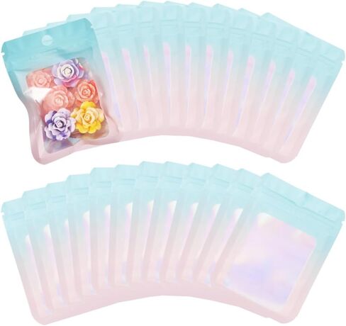 60Pcs Silver Rectangle Glitter Holographic Plastic Zip Bags Organizer Storage Resealable Packaging Self Seal Bag 12x7.5x0.01cm in Kuwait