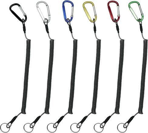 Fishing Lanyard 6 Pack, 16cm to 1.5m Retractable Reel Tether, Heavy Duty Fishing Pole Lanyard with Elastic TPU Cord & 7-Strand Steel Wire, Anti-Loss Safety Leash for Fishing Rod, Reel, Pliers in Kuwait