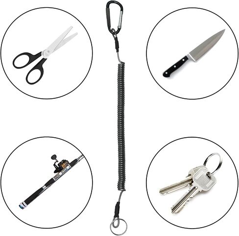 Fishing Lanyard 6 Pack, 16cm to 1.5m Retractable Reel Tether, Heavy Duty Fishing Pole Lanyard with Elastic TPU Cord & 7-Strand Steel Wire, Anti-Loss Safety Leash for Fishing Rod, Reel, Pliers in Kuwait