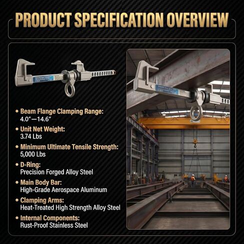 Sliding Beam Anchor, Adjustable I H Beam Clamp Fall Protection | 5000 lbf high strength steel fall arrest rigging. Fits 4" to 14.6" flange width. in Kuwait