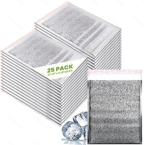 25 Pack Reusable Insulated Bags 11.8x11.8 Inches - Self-Sealing Adhesive, Waterproof Thermal Mailers for Hot & Cold Food, Lunch Bento, Camping & Picnic, Thermal Box Liners in Kuwait