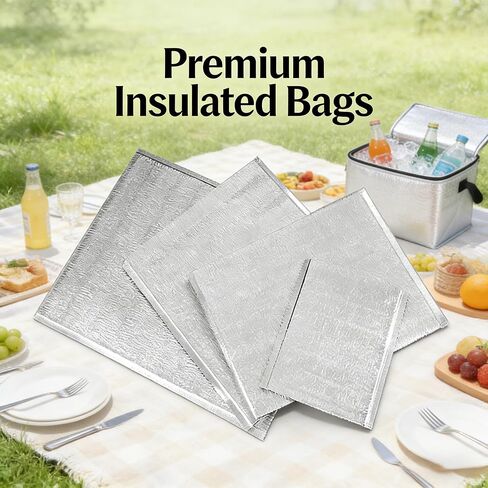 25 Pack Reusable Insulated Bags 11.8x11.8 Inches - Self-Sealing Adhesive, Waterproof Thermal Mailers for Hot & Cold Food, Lunch Bento, Camping & Picnic, Thermal Box Liners in Kuwait