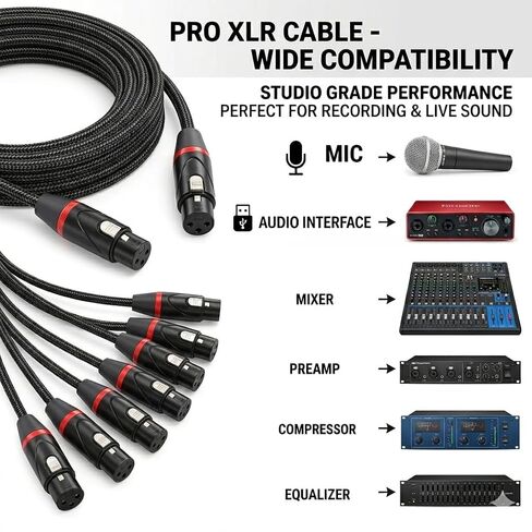 كابل ميكروفون XLR ذكر إلى أنثى، حزمة من 5، لمكبر الصوت أو نظام PA، استوديو التسجيل، الميكروفون، سلك نحاسي خالي من الأكسجين (OFC) in Kuwait