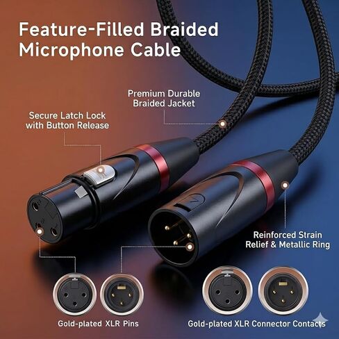 كابل ميكروفون XLR ذكر إلى أنثى، حزمة من 5، لمكبر الصوت أو نظام PA، استوديو التسجيل، الميكروفون، سلك نحاسي خالي من الأكسجين (OFC) in Kuwait