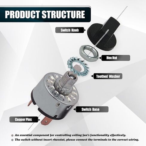 2 حزم مفتاح دوار 4 موقف 3 سرعة مروحة التبديل، 12A / 250V المعادن مروحة سخان سرعة محدد التبديل مع محطات الإناث in Kuwait