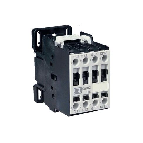 WEG Electric CWM12-10-30V47 موصل تيار متردد ثلاثي الأقطاب 480VAC 12A مع 1NO Aux | طرف المسمار، ملف مغناطيسي، CWM12-10-30V47، تيار متردد غير عكسي IEC، الوزن الصافي 0.319 كجم in Kuwait