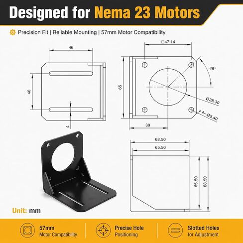 2-Pack Nema 23 Stepper Motor Mounting Bracket, Heavy Duty Steel L Bracket Motor Mount with Hardware for CNC, 3D Printer & Robotics, 57mm in Kuwait