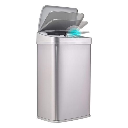 Ninestars 13 Gallons Automatic Touchless Kitchen Trash Can with Lid, Motion Sensor Trash Can for Kitchen, Home, Office, 50 Liter Large Stainless Steel Garbage Bin (13 Gal #28) (Sliver) in Kuwait