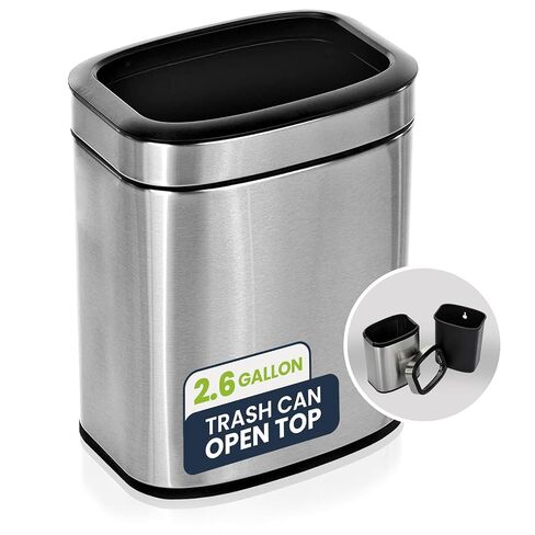 Alpine 10 Liter Small Bathroom Trash Can No Lid - Open Top Stainless Steel Bathroom Trash Can 2.6 Gallon, Slim Silver Trashcans for Bedroom, Office, Desk, Kitchen with Removable Bin for Easy Disposal in Kuwait