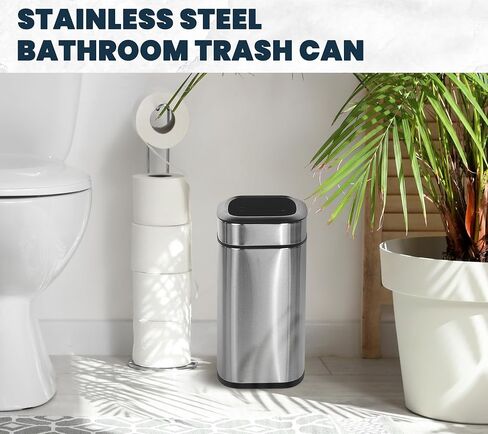 Alpine 10 Liter Small Bathroom Trash Can No Lid - Open Top Stainless Steel Bathroom Trash Can 2.6 Gallon, Slim Silver Trashcans for Bedroom, Office, Desk, Kitchen with Removable Bin for Easy Disposal in Kuwait