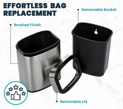Alpine 10 Liter Small Bathroom Trash Can No Lid - Open Top Stainless Steel Bathroom Trash Can 2.6 Gallon, Slim Silver Trashcans for Bedroom, Office, Desk, Kitchen with Removable Bin for Easy Disposal in Kuwait