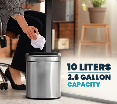Alpine 10 Liter Small Bathroom Trash Can No Lid - Open Top Stainless Steel Bathroom Trash Can 2.6 Gallon, Slim Silver Trashcans for Bedroom, Office, Desk, Kitchen with Removable Bin for Easy Disposal in Kuwait