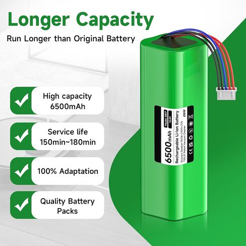 6500mAh Replacement Battery for ECOVACS DEEBOT Ozmo 950 DX9G, Deebot T5 T8 T8+ T9 T9+ T10 T20 T30 T30S T50 T50+ X1 X8 X9 Max Pro Omni/Aivi/Plus/Max/Power Robotic Vacuum, 14.4V in Kuwait