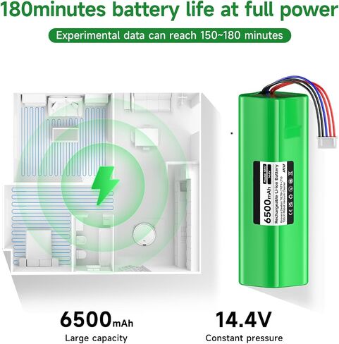 6500mAh Replacement Battery for ECOVACS DEEBOT Ozmo 950 DX9G, Deebot T5 T8 T8+ T9 T9+ T10 T20 T30 T30S T50 T50+ X1 X8 X9 Max Pro Omni/Aivi/Plus/Max/Power Robotic Vacuum, 14.4V in Kuwait