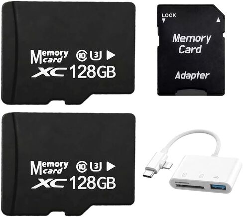 عبوتان من بطاقة Micro SD بسعة 128 جيجابايت مع قارئ 3 في 1 من النوع C، وبطاقة TF U3 V30 عالية التحمل لكاميرا Dash Cam، Wyze، Blink، كاميرا الأمان، وضع Tesla Sentry، تشغيل الفيديو والهاتف بدقة 4K لهاتف iPhone 15/16 Android in Kuwait