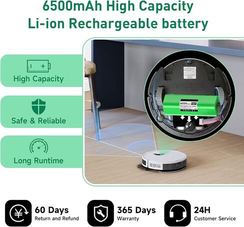 6500mAh Replacement Battery for ECOVACS DEEBOT Ozmo 950 DX9G, Deebot T5 T8 T8+ T9 T9+ T10 T20 T30 T30S T50 T50+ X1 X8 X9 Max Pro Omni/Aivi/Plus/Max/Power Robotic Vacuum, 14.4V in Kuwait