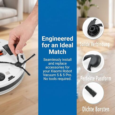 قطع غيار لمجموعة ملحقات Xiaomi Robot Vacuum 5/5 Pro | 17 حزمة، 1 فرشاة ميان، 4 فرش جانبية، 4 فلتر هيبا، 4 وسادات ممسحة، 4 أكياس غبار in Kuwait