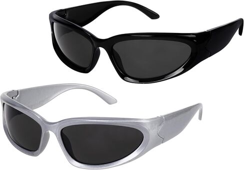 Marrywindix Y2K Wrap Around Sunglasses Trendy Futuristic Sunglasses Rave Retro Sport UV Protection Eyeglasses for Men Women in Kuwait