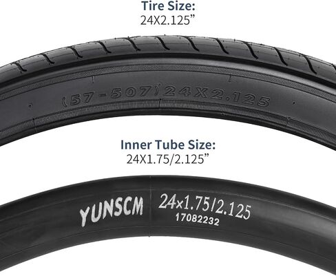 YUNSCM 2-PCS 24 بوصة إطارات دراجة الطريق 24 × 2.125/57-507 و24 بوصة أنابيب الدراجة AV32mm Schrader Valve متوافق مع 24x2.0 24x2.10 24x2.125 24x2.15 إطارات وأنابيب دراجة الدراجة (Y-690) in Kuwait