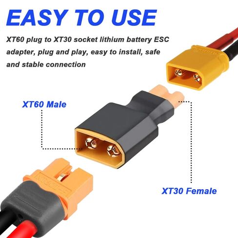 XT30 to XT60 Plug Adapter, XT30 Male to XT60 Female Plug & XT30 Female to XT60 Male Plug for RC FPV Drone Car Lipo NiMH Battery Charger ESC (4 Pack) in Kuwait
