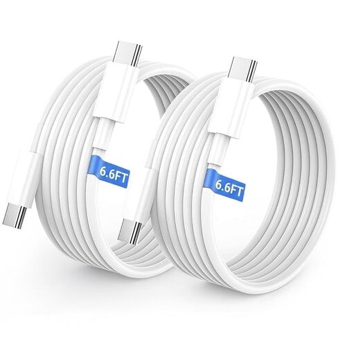 كابل شحن سريع EvoMart USB-C إلى USB-C 60 واط [عبوة من قطعتين، 6.6 قدم] - سلك شاحن طويل من النوع C لهاتف iPhone 17/Air/16/16e/15/Pro/Plus/Pro Max، لجهاز MacBook Pro/Air، لجهاز iPad Pro12.9/11in، Air 4/5، Mini 6/7 in Kuwait