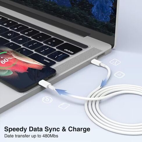 كابل شحن سريع EvoMart USB-C إلى USB-C 60 واط [عبوة من قطعتين، 6.6 قدم] - سلك شاحن طويل من النوع C لهاتف iPhone 17/Air/16/16e/15/Pro/Plus/Pro Max، لجهاز MacBook Pro/Air، لجهاز iPad Pro12.9/11in، Air 4/5، Mini 6/7 in Kuwait