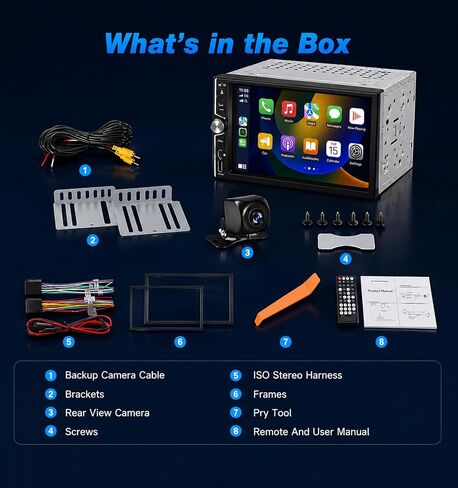 7" Double Din Car Stereo with Wireless Apple CarPlay Android Auto Car Play Radio Audio Receivcer- 240W 16-Band EQ AHD Backup Camera Fast Charging Complete Install Kit in Saudi Arabia