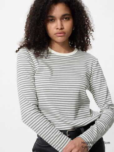 Uniqlo Soft Ribbed T-Shirt | Long Sleeve | Stripe in Kuwait