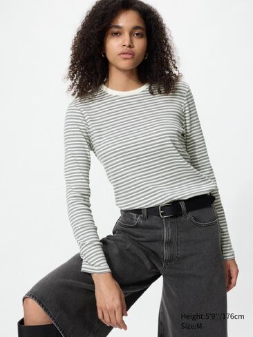 Uniqlo Soft Ribbed T-Shirt | Long Sleeve | Stripe in Kuwait