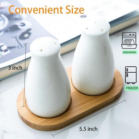 Ceramic Salt and Pepper Shakers Set with a Bamboo Tray,Farmhouse White Salt Shaker for Cooking,Travel,BBQ, Kitchen and Resturant Decor Set of 2 in Kuwait