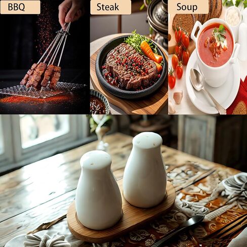 Ceramic Salt and Pepper Shakers Set with a Bamboo Tray,Farmhouse White Salt Shaker for Cooking,Travel,BBQ, Kitchen and Resturant Decor Set of 2 in Kuwait