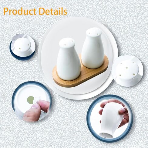 Ceramic Salt and Pepper Shakers Set with a Bamboo Tray,Farmhouse White Salt Shaker for Cooking,Travel,BBQ, Kitchen and Resturant Decor Set of 2 in Kuwait