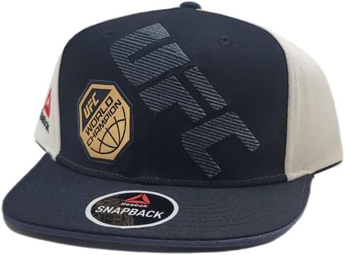 قبعة UFC Reebok RBK باللون الرمادي الداكن والأسود الكريمي والأبيض المسطحة ذات سناب باك in Kuwait