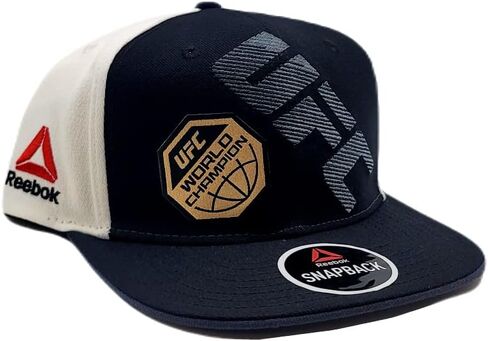 قبعة UFC Reebok RBK باللون الرمادي الداكن والأسود الكريمي والأبيض المسطحة ذات سناب باك in Kuwait