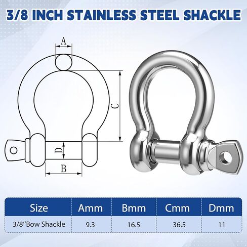 Canchiing 6.56ft قارب مرساة سلسلة 316 الفولاذ المقاوم للصدأ 5/16 "قارب سلسلة مرساة مع 2 قطعة 3/8" مكافحة قبالة الأغلال البحرية الصف اكسسوارات القوارب للقوارب العائمة Pwcs الزورق جون in Kuwait