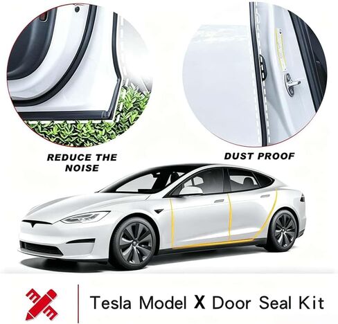 طقم ختم الباب لـ Tesla Model X | شريط عازل للطقس، طقم عازل للباب، واقي حافة باب السيارة، شريط عازل مطاطي عازل للصوت، مقاوم للضوضاء، مقاوم للغبار، 4 أبواب in Kuwait