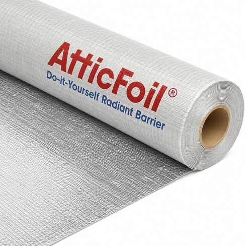 AtticFoil عزل من جانب واحد من رقائق الألومنيوم للحاجز المشع - رقائق ألومنيوم بطول 1000 قدم مربع شديدة التحمل - تحل محل Tyvek في البناء الجديد أو إعادة التصميم، وتعكس الحرارة بعيدًا (عرض 60 بوصة) in Kuwait