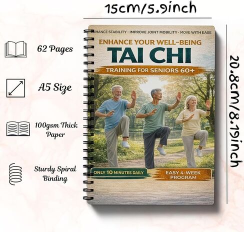 Tai Chi for Seniors, Step-by-Step Guide for Pain Relief, 28-Day Challenge for Home Practice Weight Loss, Simplified Original Movements to Improve Flexibility and Balance in Kuwait