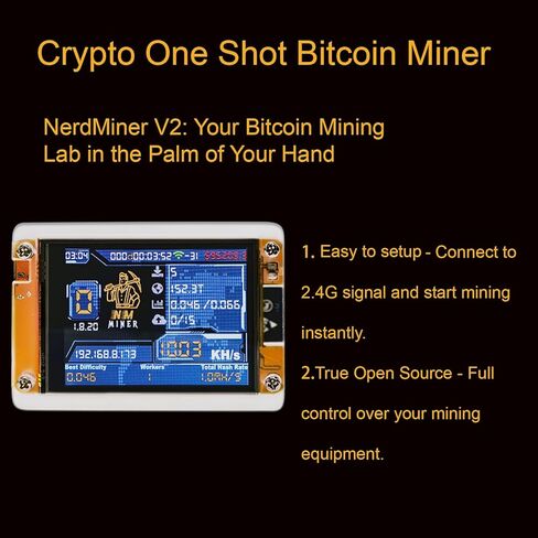 جهاز تعدين Bitcoin One Shot، مع شاشة ذكية صغيرة مقاس 2.8 بوصة، معدل تجزئة يصل إلى 1010 كيلو هرتز/ثانية، هادئ وسهل الإعداد، جهاز تعدين صغير للتعليم والعرض والترفيه in Kuwait
