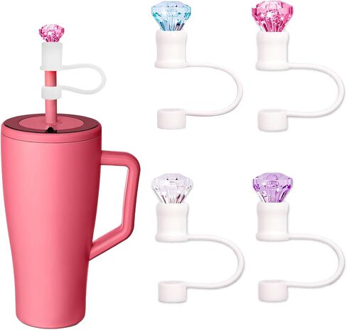 4pcs Diamond Straw Cover Cap for Brumate Era 30&40 oz Tumble, 12mm Reusable Silicone Straw Topper Protector Lid with Cute Mix Colors Décor Accessories in Kuwait