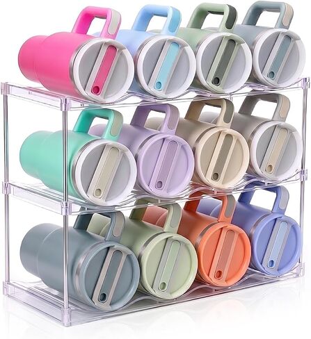 Large Compartment Water Bottle Organizer, Stackable Water Bottle Holder for Stanley 40 oz Tumbler, Clear Tumbler Organizer for Cabinet, Kitchen Pantry or Countertop, 3 Pack (3 Pack) in Kuwait