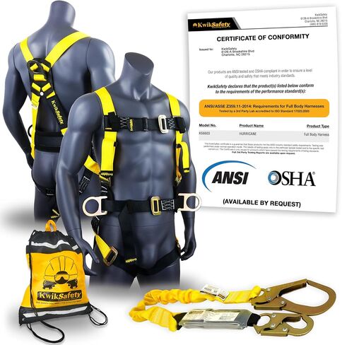 KwikSafety - شارلوت، كارولاينا الشمالية - حزام الأمان HURRICANE [3 حلقات على شكل حرف D، دعم خلفي] تم اختباره من قبل ANSI متوافق مع OSHA in Kuwait