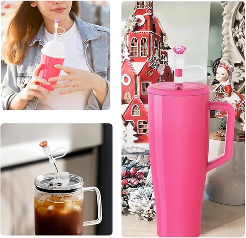 4pcs Diamond Straw Cover Cap for Brumate Era 30&40 oz Tumble, 12mm Reusable Silicone Straw Topper Protector Lid with Cute Mix Colors Décor Accessories in Kuwait