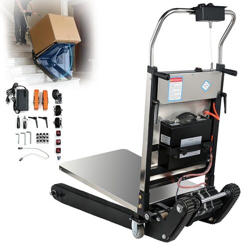 1200W Electric Stair Climbing Hand Truck with Upgraded Tracks & Height‑Adjustable Tray, 900lbs Stair Climber Trolley Lithium Battery with Safety Rope, Heavy Duty Stair Climber, Warehouse Logistics in Kuwait