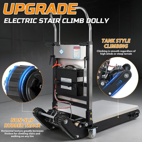 1200W Electric Stair Climbing Hand Truck with Upgraded Tracks & Height‑Adjustable Tray, 900lbs Stair Climber Trolley Lithium Battery with Safety Rope, Heavy Duty Stair Climber, Warehouse Logistics in Kuwait