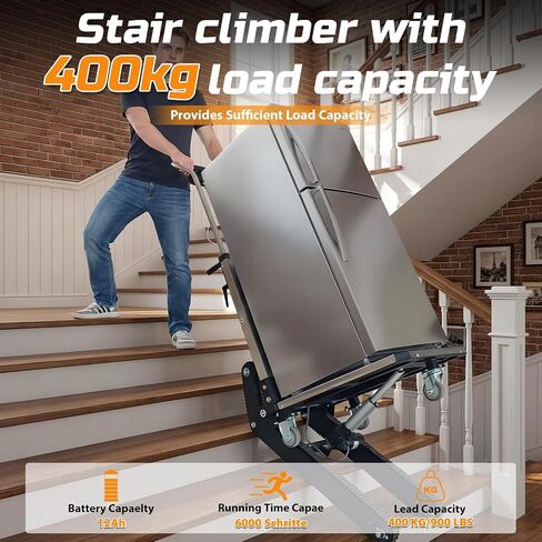 1200W Electric Stair Climbing Hand Truck with Upgraded Tracks & Height‑Adjustable Tray, 900lbs Stair Climber Trolley Lithium Battery with Safety Rope, Heavy Duty Stair Climber, Warehouse Logistics in Kuwait