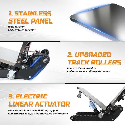 1200W Electric Stair Climbing Hand Truck with Upgraded Tracks & Height‑Adjustable Tray, 900lbs Stair Climber Trolley Lithium Battery with Safety Rope, Heavy Duty Stair Climber, Warehouse Logistics in Kuwait