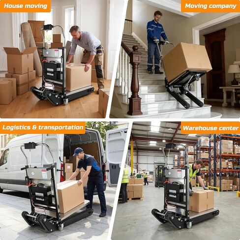 1200W Electric Stair Climbing Hand Truck with Upgraded Tracks & Height‑Adjustable Tray, 900lbs Stair Climber Trolley Lithium Battery with Safety Rope, Heavy Duty Stair Climber, Warehouse Logistics in Kuwait